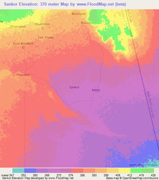 Sankor,Somalia Elevation Map