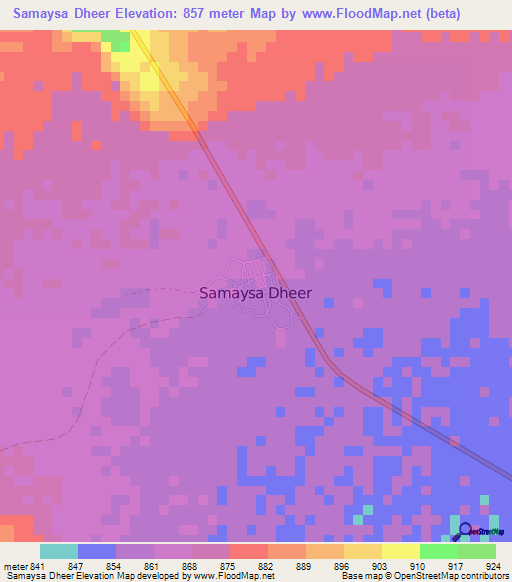 Samaysa Dheer,Somalia Elevation Map