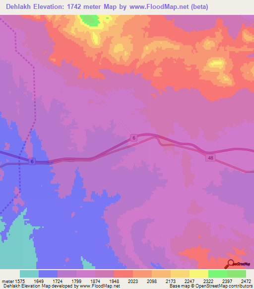 Dehlakh,Iran Elevation Map