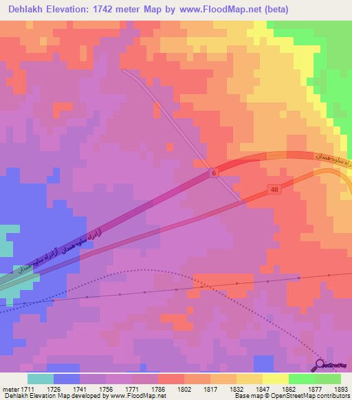 Dehlakh,Iran Elevation Map