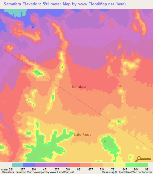 Samafara,Somalia Elevation Map