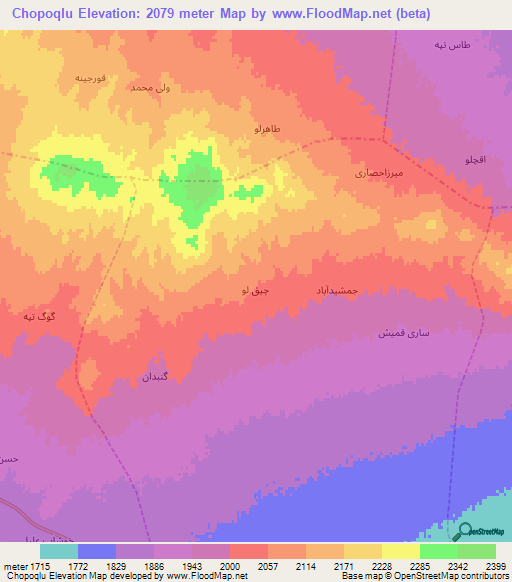 Chopoqlu,Iran Elevation Map