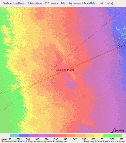 Salaxdhadhaab,Somalia Elevation Map