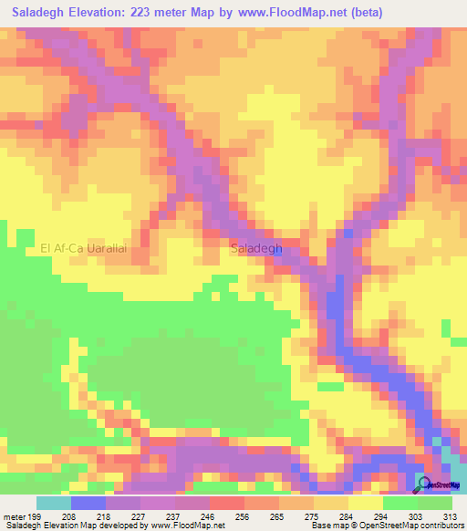 Saladegh,Somalia Elevation Map