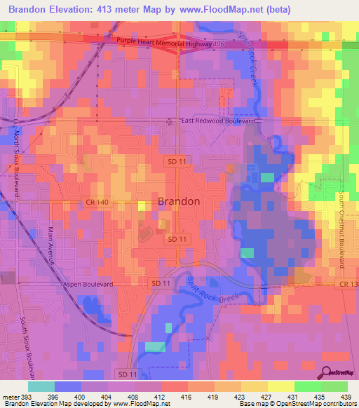 Brandon,US Elevation Map