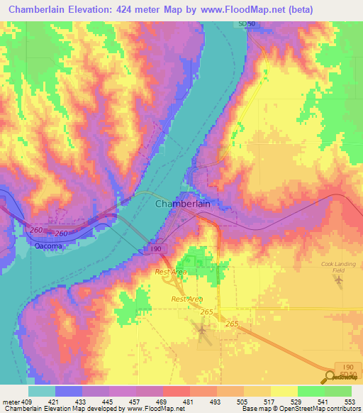Elevation of Chamberlain,US Elevation Map, Topography, Contour