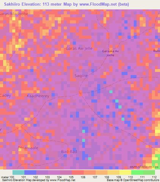 Sakhiiro,Somalia Elevation Map