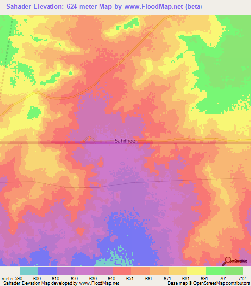 Sahader,Somalia Elevation Map