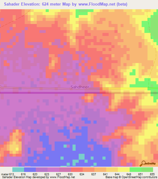 Sahader,Somalia Elevation Map