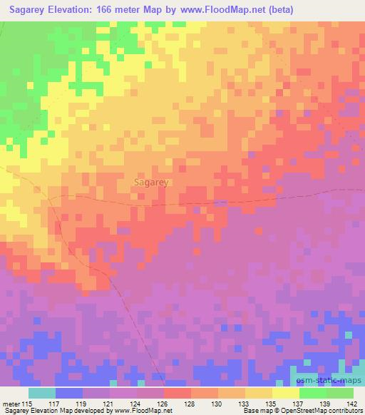 Sagarey,Somalia Elevation Map
