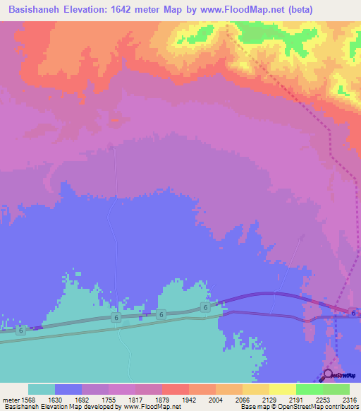 Basishaneh,Iran Elevation Map