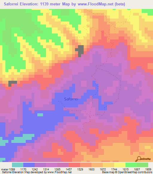 Saforrei,Somalia Elevation Map