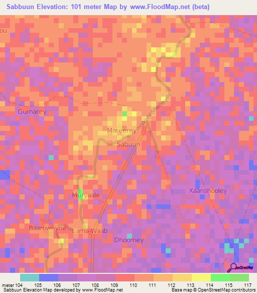 Sabbuun,Somalia Elevation Map