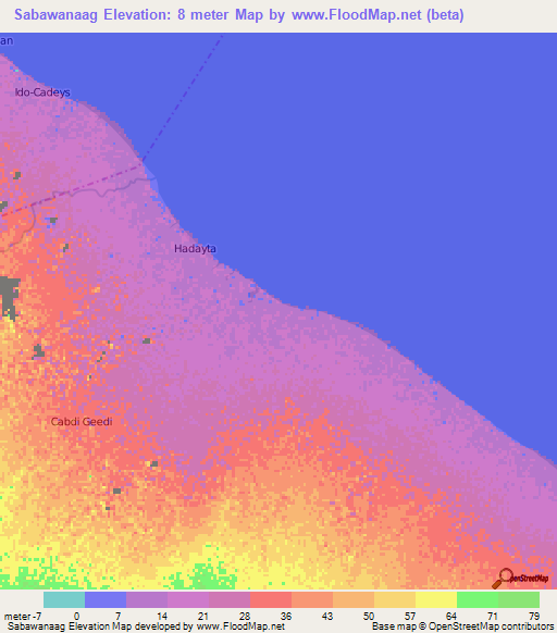 Sabawanaag,Somalia Elevation Map