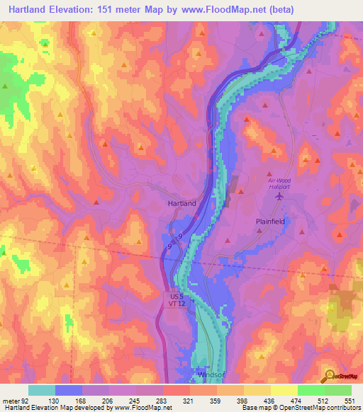 Elevation of Hartland,US Elevation Map, Topography, Contour