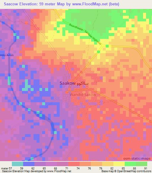Saacow,Somalia Elevation Map