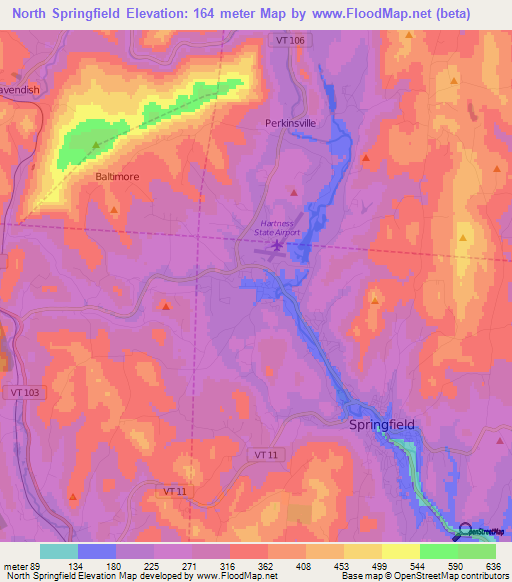 North Springfield,US Elevation Map