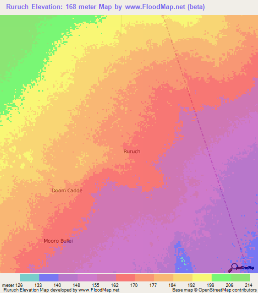 Ruruch,Somalia Elevation Map