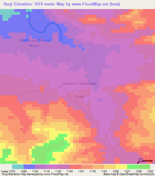 Ruqi,Somalia Elevation Map