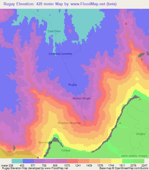 Rugay,Somalia Elevation Map