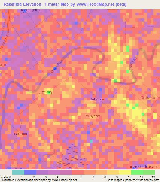 Rakafiida,Somalia Elevation Map