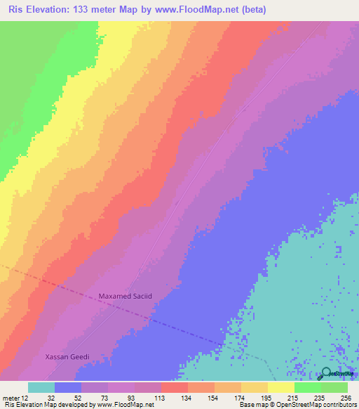 Ris,Somalia Elevation Map