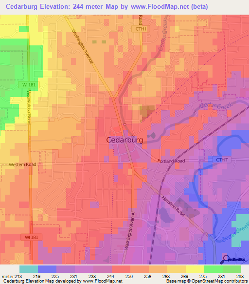 Cedarburg,US Elevation Map