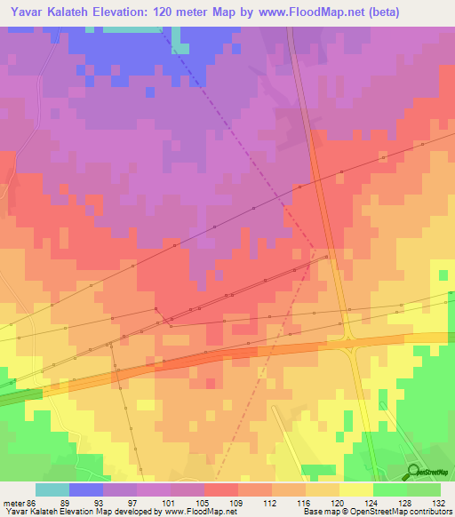 Yavar Kalateh,Iran Elevation Map