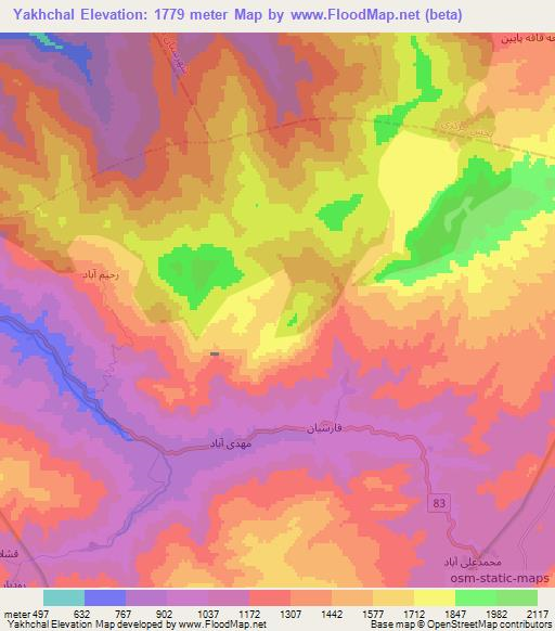 Yakhchal,Iran Elevation Map