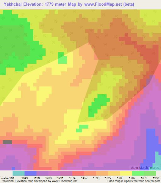 Yakhchal,Iran Elevation Map