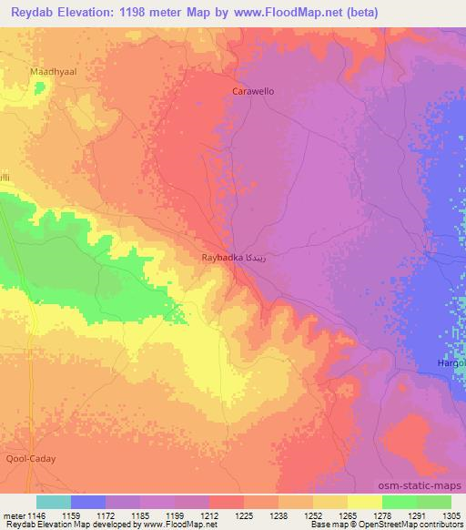 Reydab,Somalia Elevation Map