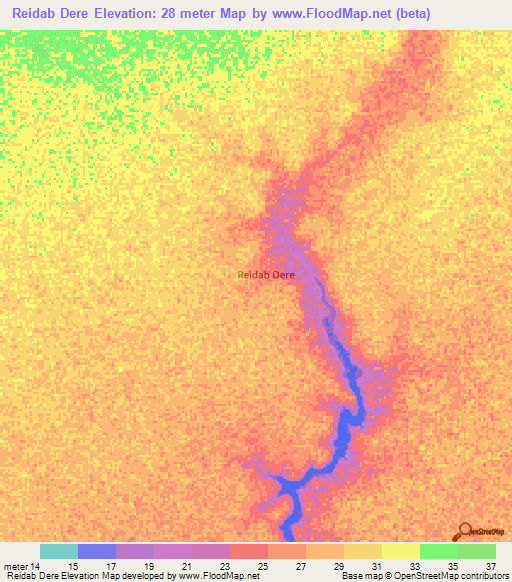 Reidab Dere,Somalia Elevation Map