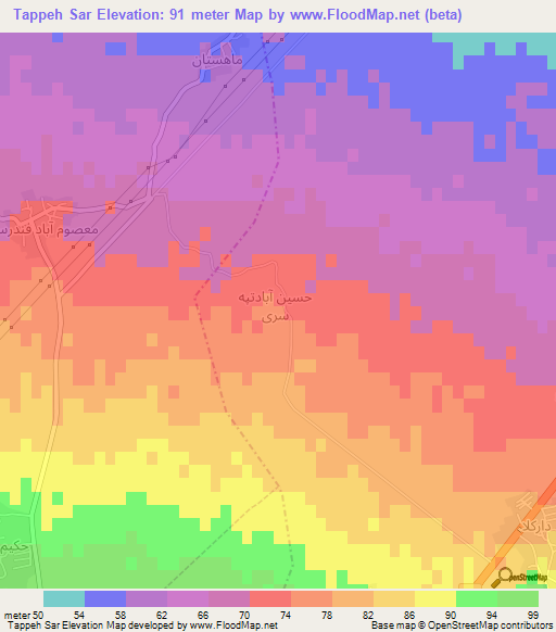 Tappeh Sar,Iran Elevation Map
