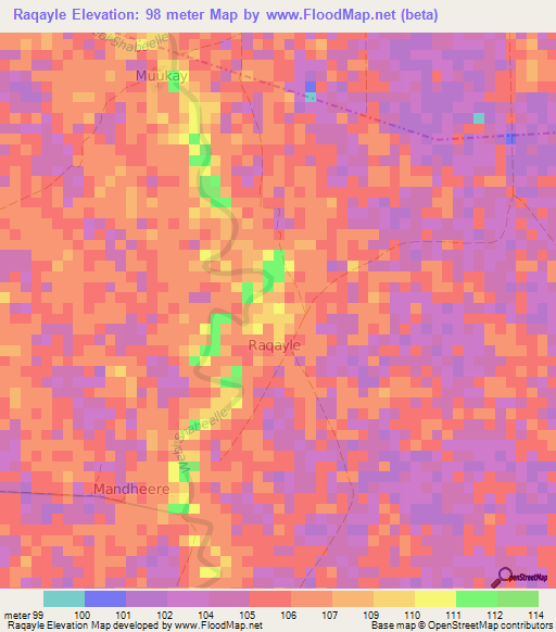 Raqayle,Somalia Elevation Map