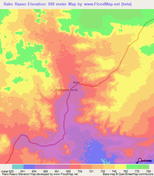 Rako Raaxo,Somalia Elevation Map