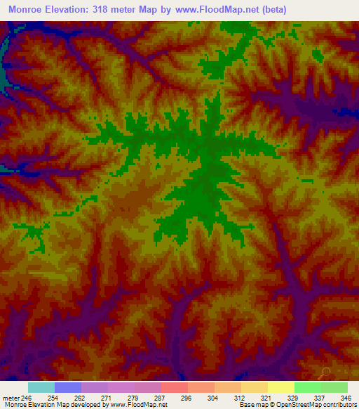 Elevation of Monroe,US Elevation Map, Topography, Contour