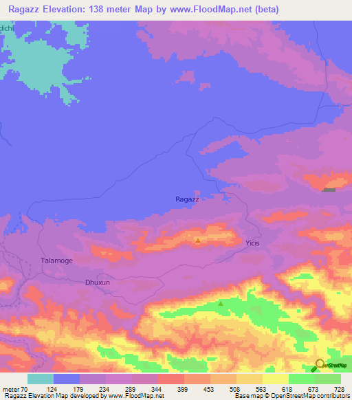 Ragazz,Somalia Elevation Map