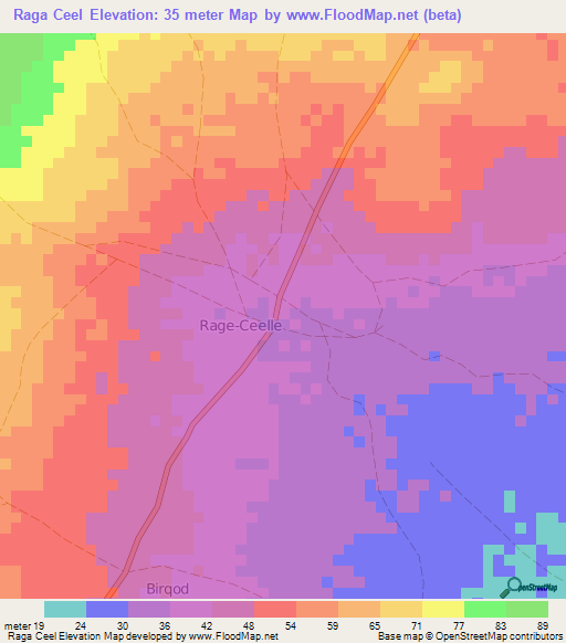 Raga Ceel,Somalia Elevation Map