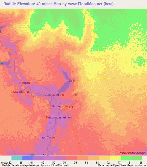 Radiile,Somalia Elevation Map