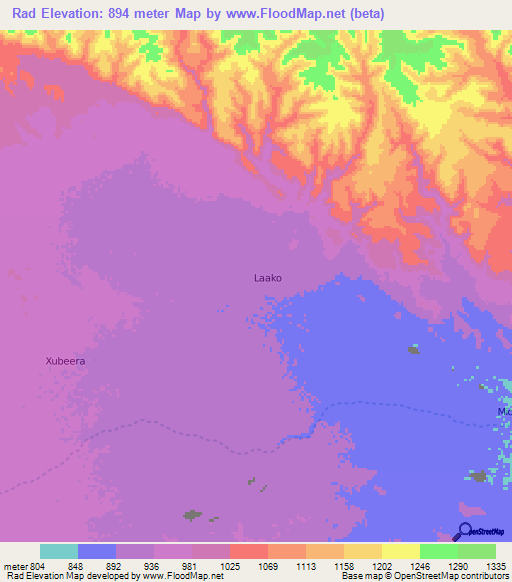 Rad,Somalia Elevation Map