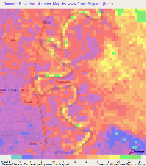 Raaxole,Somalia Elevation Map