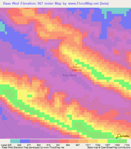 Raas Wed,Somalia Elevation Map