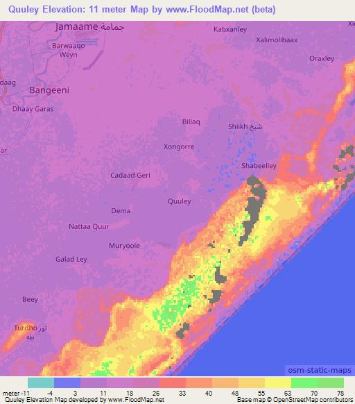 Quuley,Somalia Elevation Map