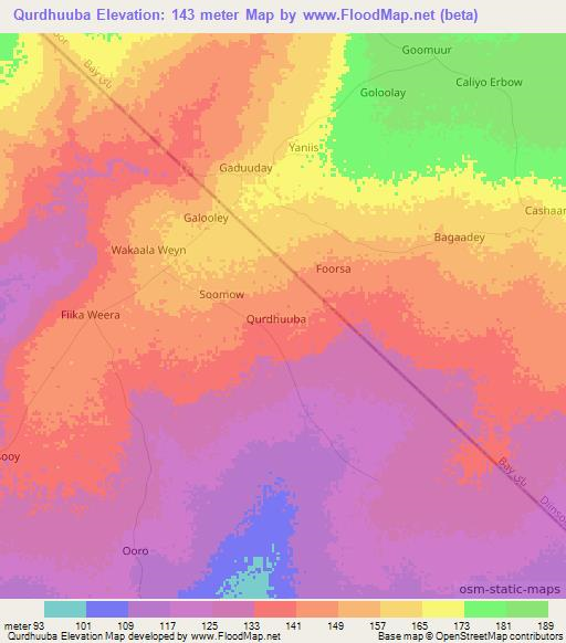 Qurdhuuba,Somalia Elevation Map
