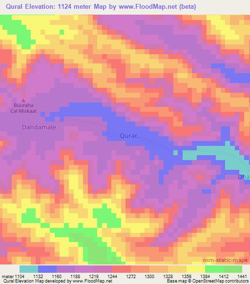 Qural,Somalia Elevation Map