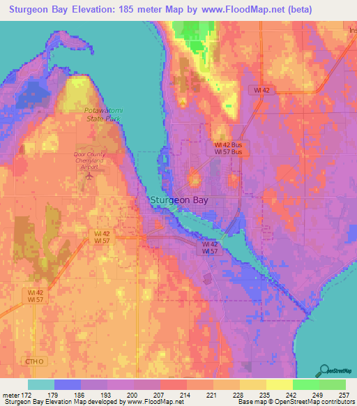 Elevation of Sturgeon Bay,US Elevation Map, Topography, Contour