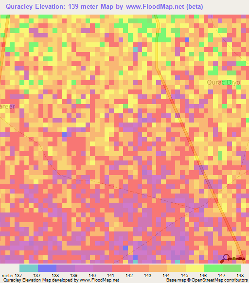 Quracley,Somalia Elevation Map