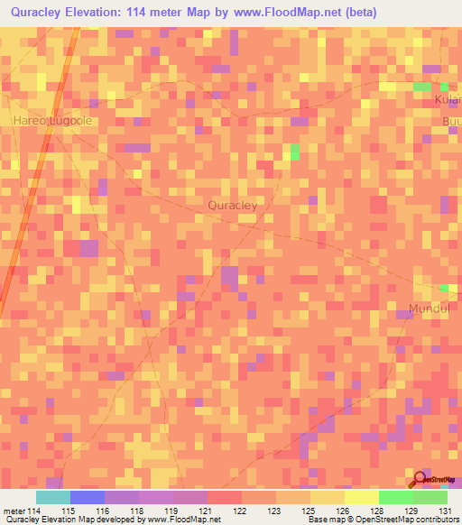 Quracley,Somalia Elevation Map