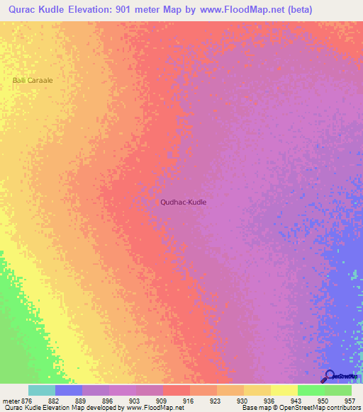 Qurac Kudle,Somalia Elevation Map