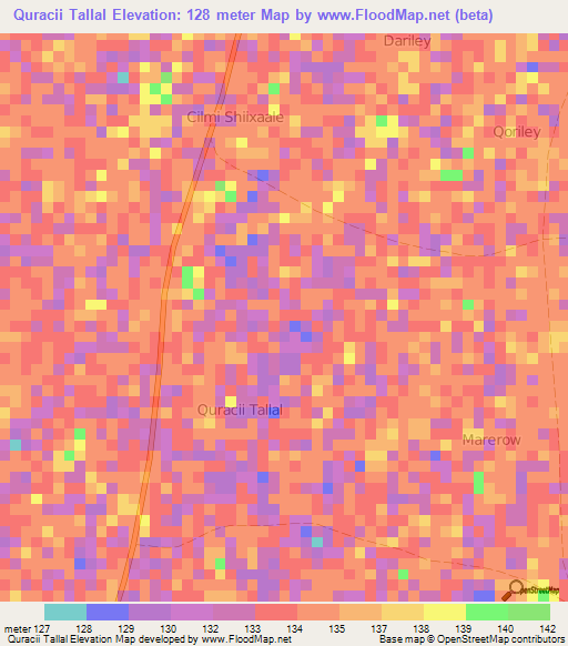 Quracii Tallal,Somalia Elevation Map